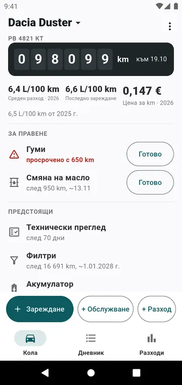 Екранът „Кола“: километраж, разход, цена на километър, какво предстои
