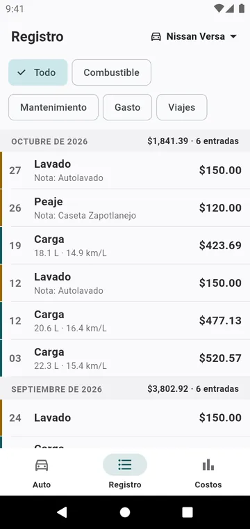 La bitácora: cargas, mantenimientos y gastos mes por mes