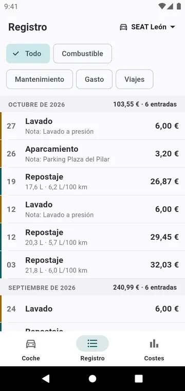 El registro: repostajes, mantenimientos y gastos mes a mes