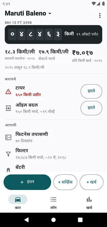कार स्क्रीन: ओडोमीटर, मायलेज, प्रति km खर्च, काय बाकी आहे