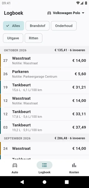 Het logboek: tankbeurten, onderhoud en uitgaven per maand