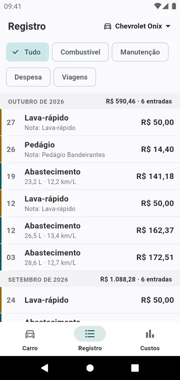 O registro: abastecimentos, manutenções e despesas mês a mês