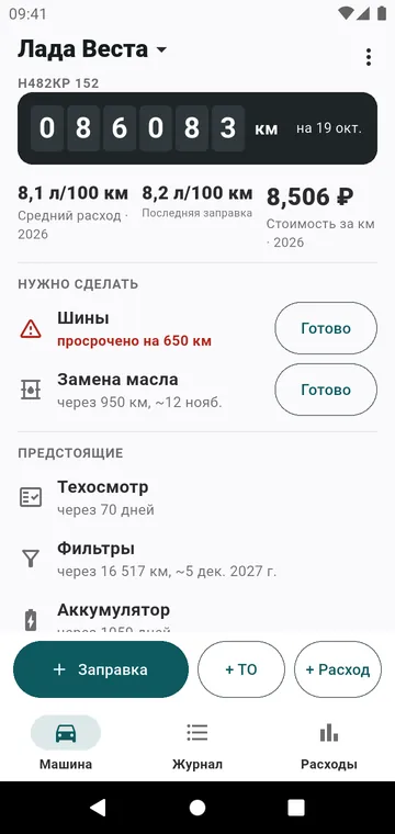 Экран «Машина»: пробег, расход топлива, стоимость километра, что пора делать